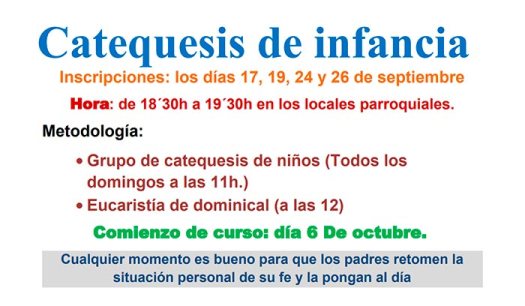 Cartel con la información de catequesis de infancia