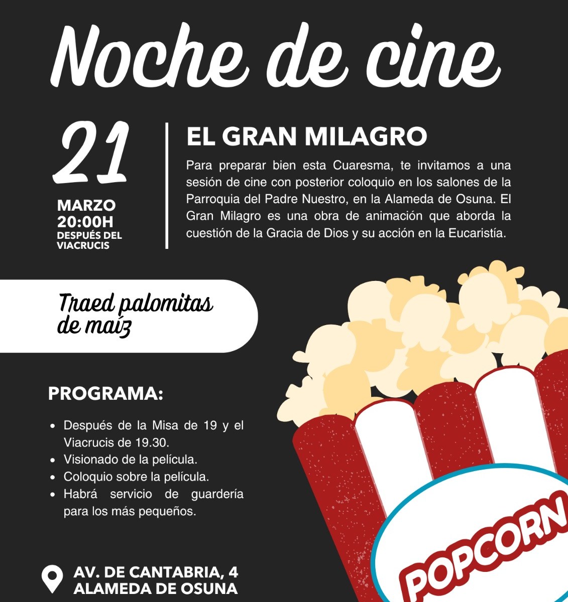 Cartel de la noche de cine "El Gran Milagro"